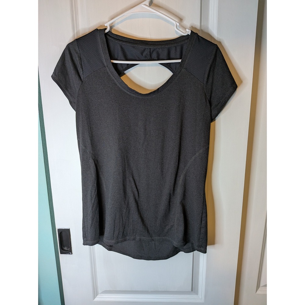 Xersion Women Small Gray Short Sleeve Activewear Top Mesh Keyhole Back Workout